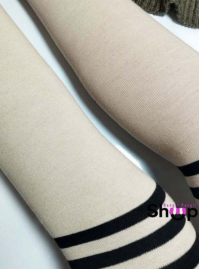 جوراب بالا زانو سه خط کرمی